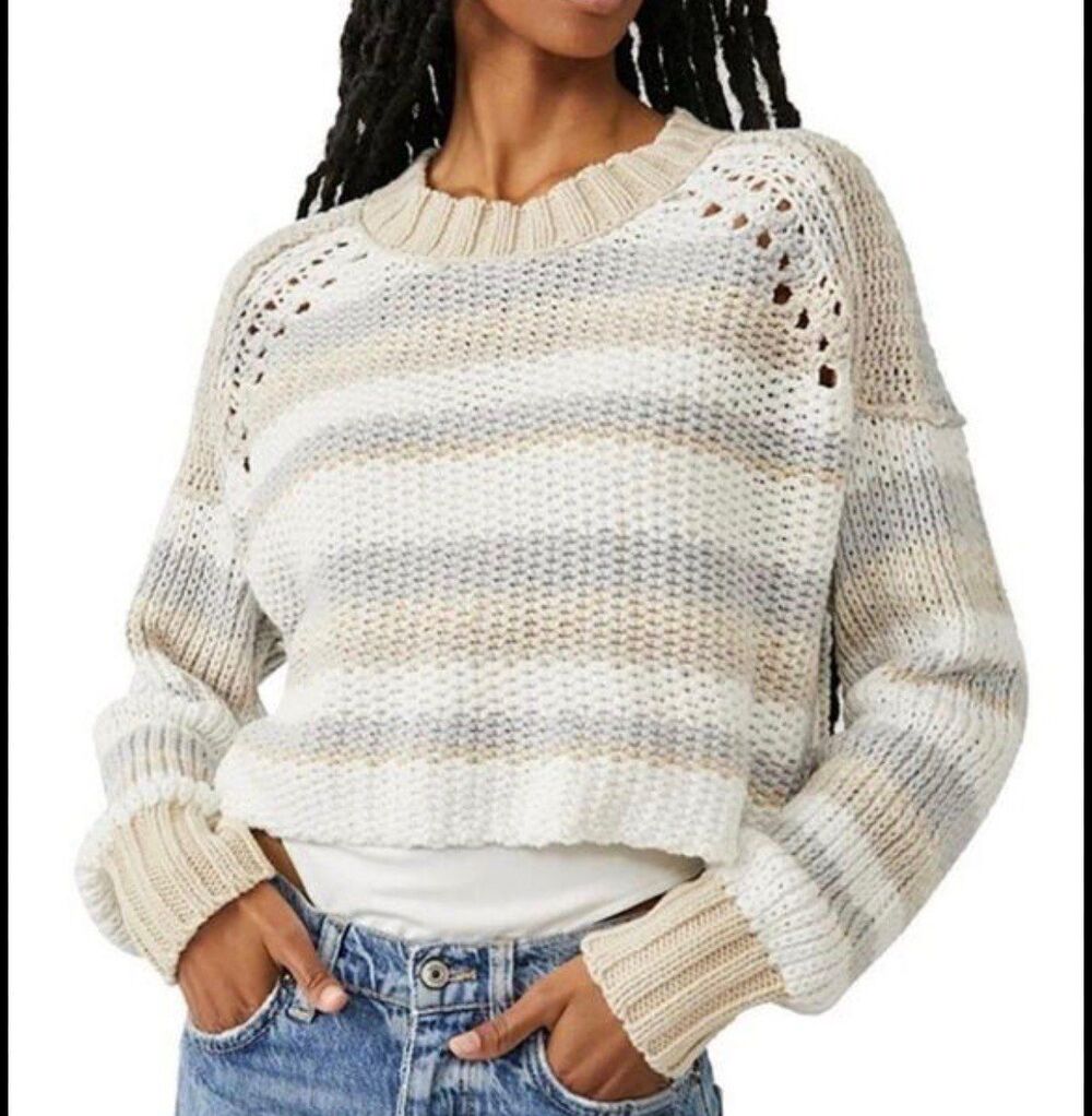 Free People Devon Sweater large crop shirt long sleeve top